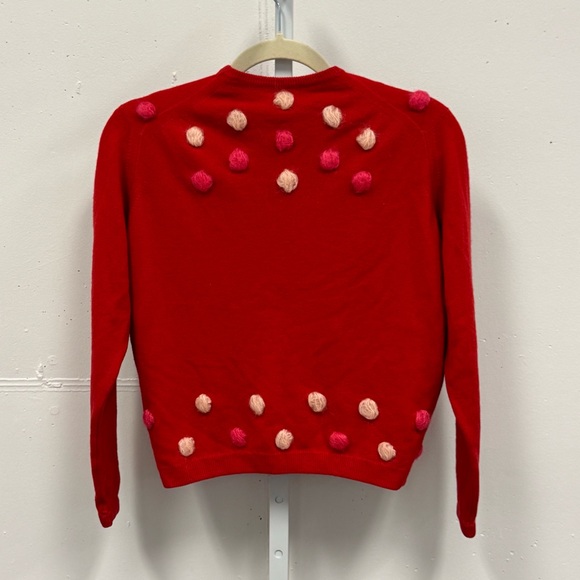 Vintage Mia Kato Design Cashmere Red Pom-Pom Cardigan Sweater Small - Picture 2 of 15